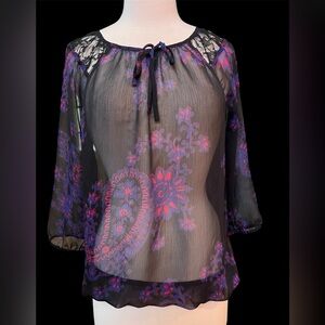 Express Sheer Black Floral Blouse in Size Large